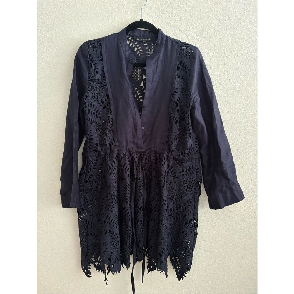 NWOT Zara Navy Lace Floral Cutout Tunic  Cover-Up Small